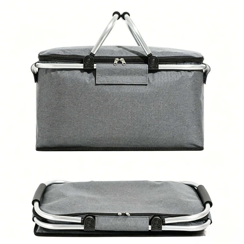 Foldable Large Capacity Insulated Picnic Bag, Portable Handheld Cooler Bag, Thermal Lunch Box for Camping, Travel & Food Storage view 5