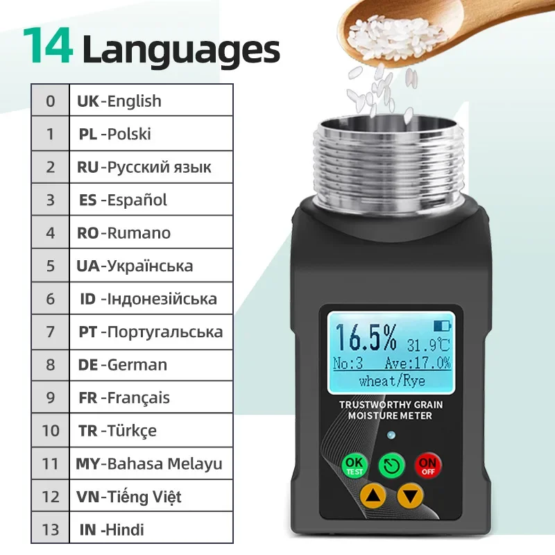 40 kinds of grain moisture detector, rate tester, multilingual moisture meter