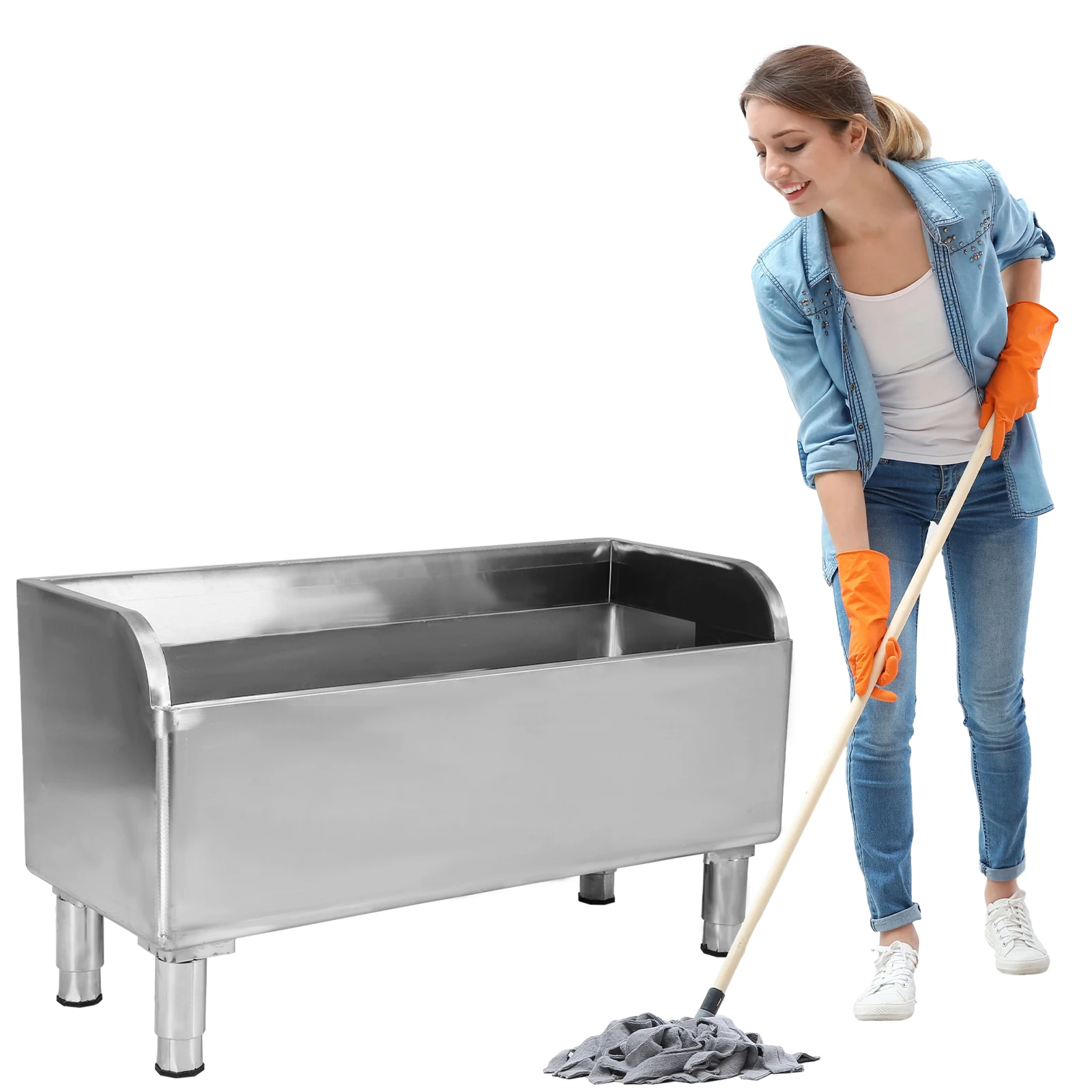 สถานีทำความสะอาดแบบมีที่วางไม้ถูพื้นสแตนเลส ความจุขนาดใหญ่ ทนทาน สำหรับใช้ในบ้านและเชิงพาณิชย์