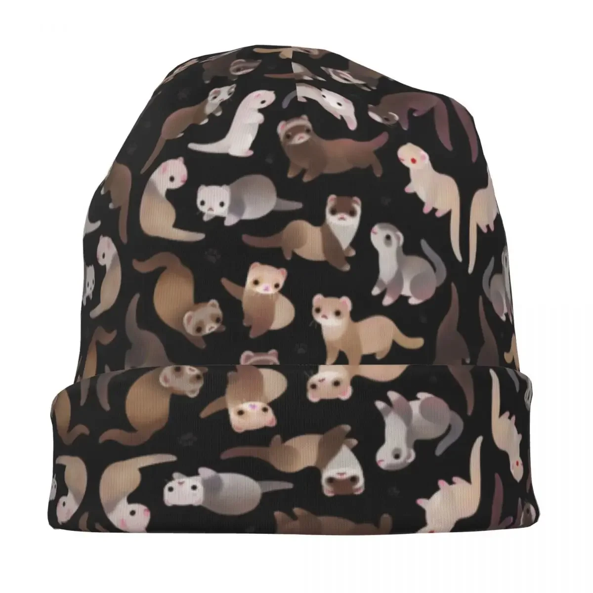 Ferret Dark Cryptid Animal Pattern Bonnet Hat Fashion Street Skullies Beanies Hat Men's Women's Warm Dual-use Caps