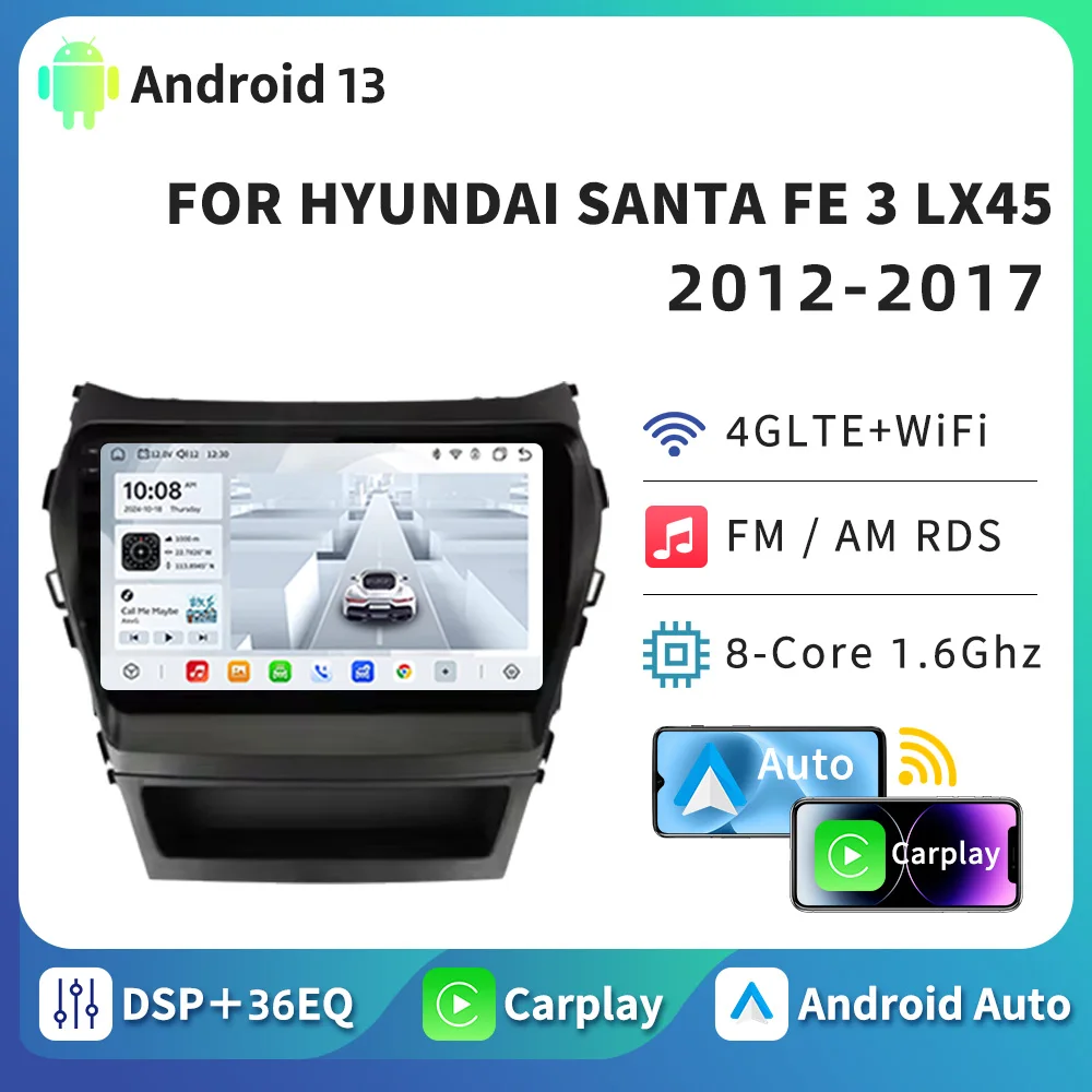 HTZM Carplay Android Auto Radio For Hyundai Santa Fe 3 Grand IX45 2012 - 2017 Car Carplay WiFi 4G GPS Video Multimedia Player