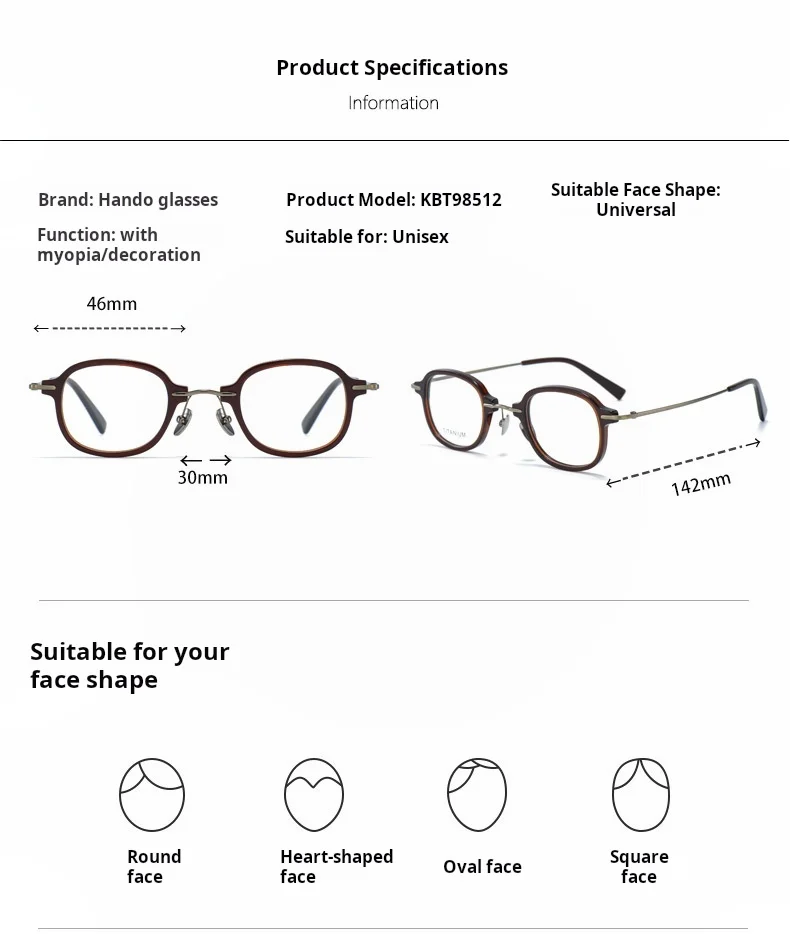 Xbora 98512 Eyeglasses — Frame Dimensions & Sizing Chart