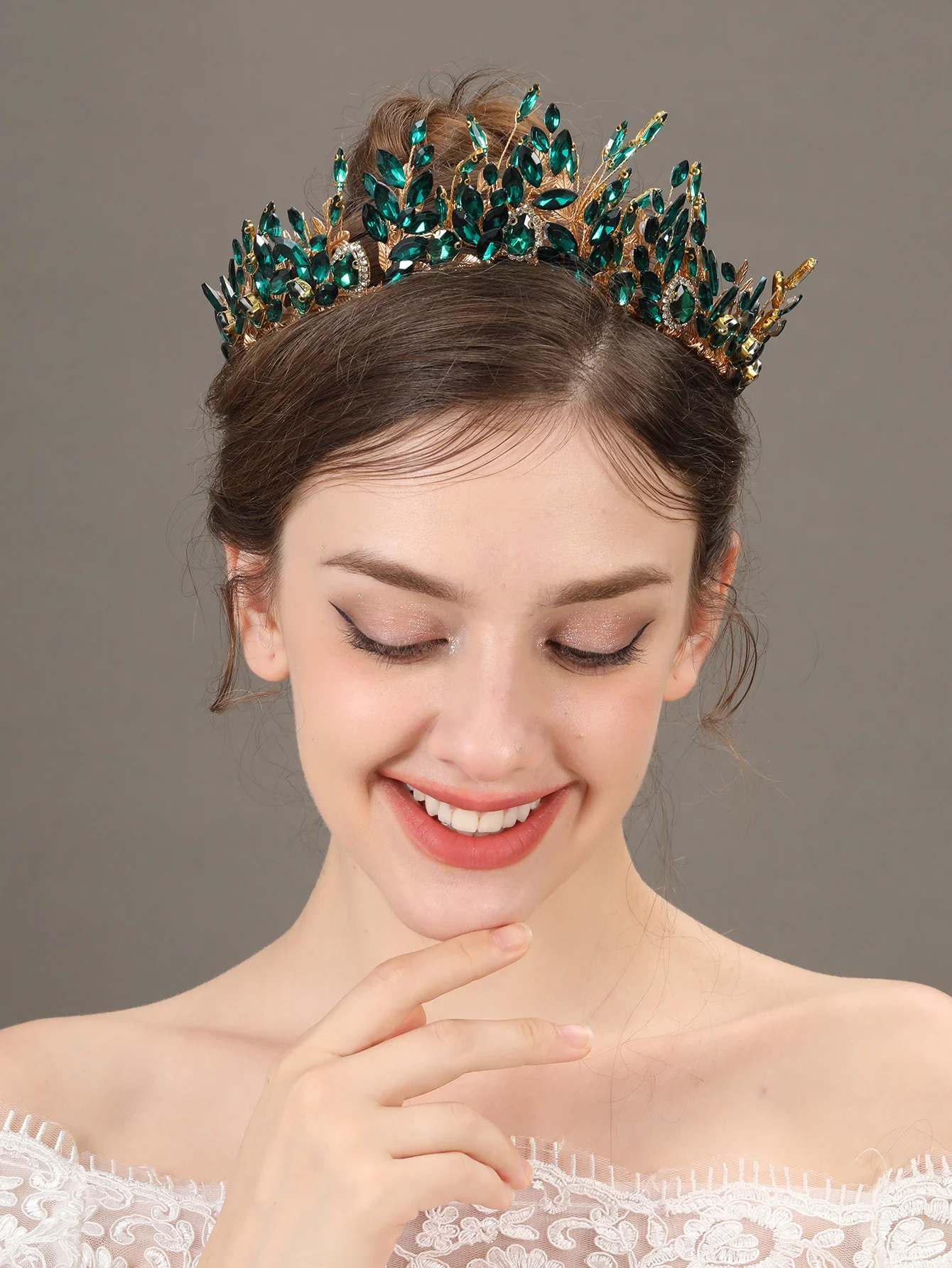 Luxury Design Bridal Wedding Hair Accessories Baroque Leaf Rhinestone Tiara For Women