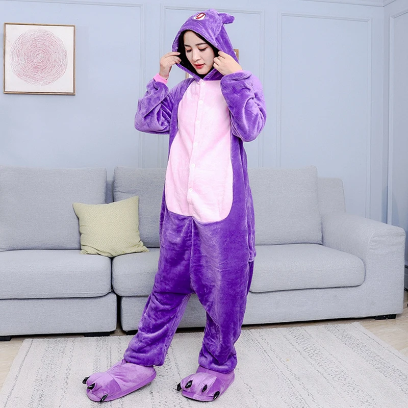 Vêtements de nuit de dessin animé chat violet pour adultes, olympiques de cosplay d'Halloween, chemise de nuit à manches longues, chemise de nuit Glutnel Anime, Kigurumi