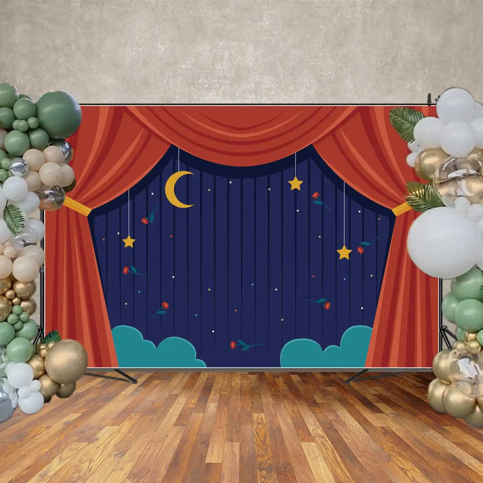 Задний фон MOON.QG, фоторамка для дня рождения, красная занавеска, синяя звезда, цветок, фон для стены, детский индивидуальный баннер, реквизит для фотобудки