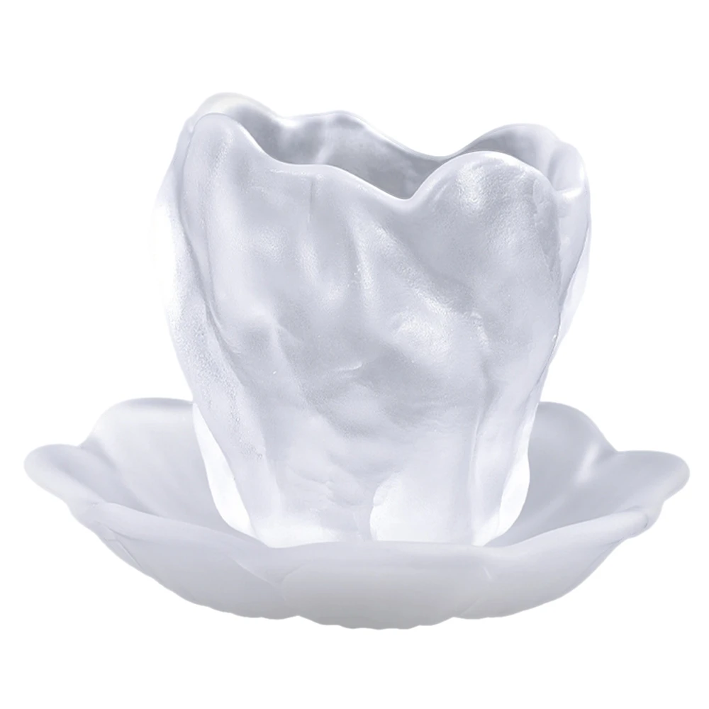 B69C Petal Cup Mouth Crystal Cup Handmade Thickened Material Crystal Tea Cup Office Home Tea Set Accessories Suit
