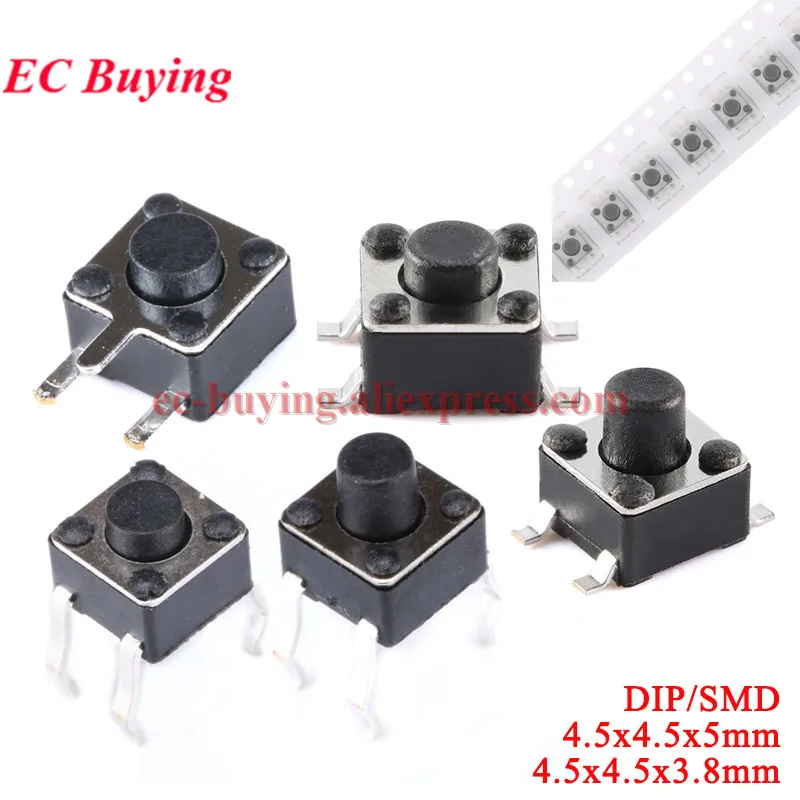 20Pcs-100Pcs 4.5x4.5x5mm 4.5x4.5x3.8mm 5MM 3.8MM Mini Tact Push Button Switch Micro Momentary Tactile Switches SMD DIP 4PIN 12V