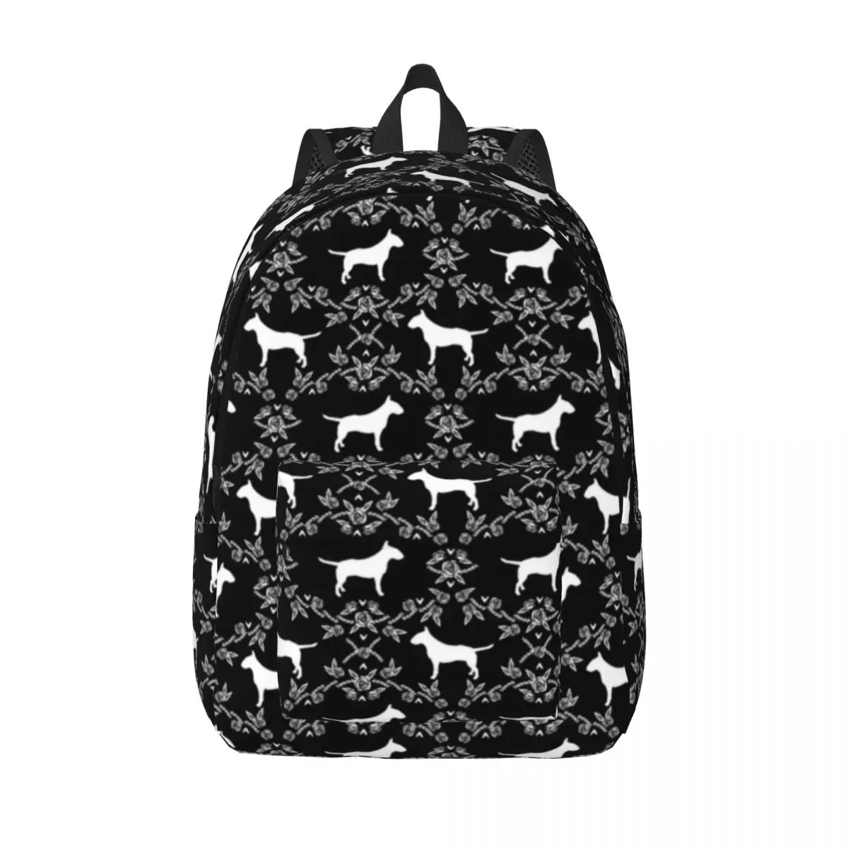 

Bull Terrier Floral Silhouette Dog Canvas Backpacks for Men Women Waterproof College School Pet Love Bag Print Bookbags