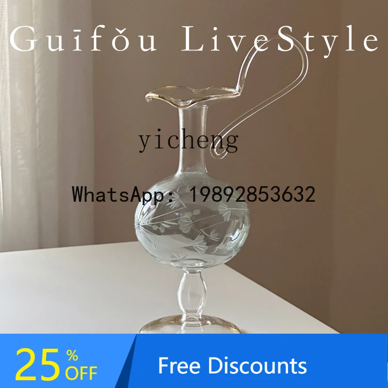 

carved glass small vase French new Chinese desktop decorative ornament art flower ware