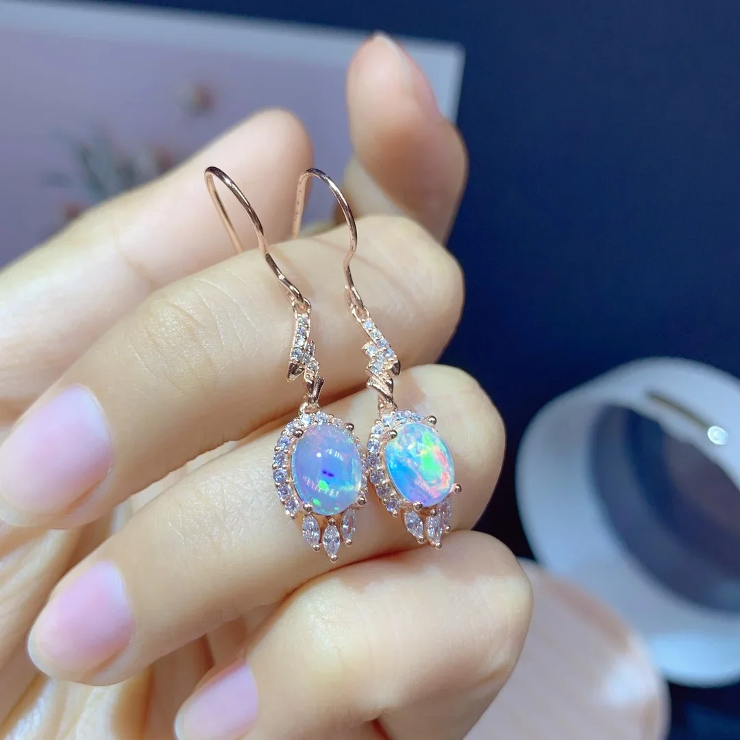 

Natural Opal Earrings Women's Silver 925 Earrings Wedding Simple Gemstone Free Shipping Earrings Sterling Certified Jewelry