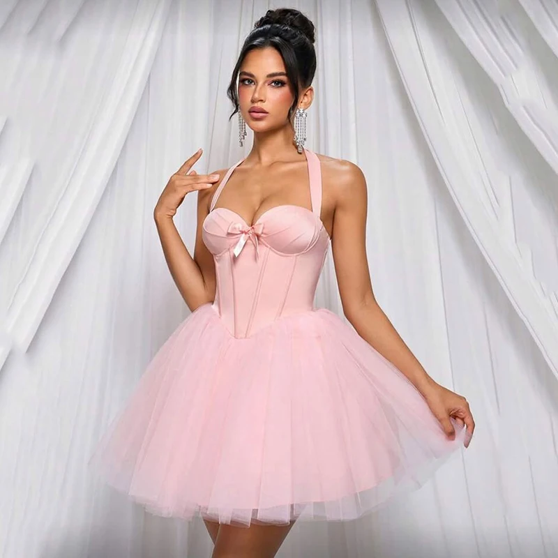 

Розовое короткое вечернее платье Thinyfull 2026 с бантом и вырезом «сердечко» из тюля, мини-платье для вечеринок, женское коктейльное бальное платье для выпускного вечера, на заказ