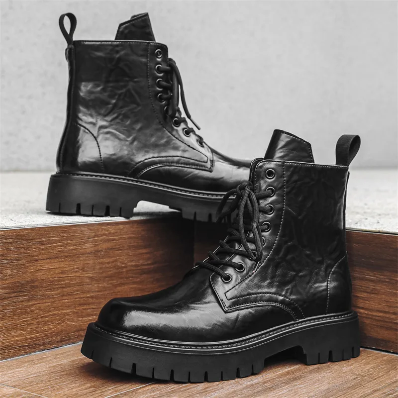 

мужские повседневные ботинки из натуральной кожи, черные, коричневые туфли на платформе, вечерние банкетные платья, брендовые дизайнерские высокие ботинки, крутые мотоциклетные ботинки