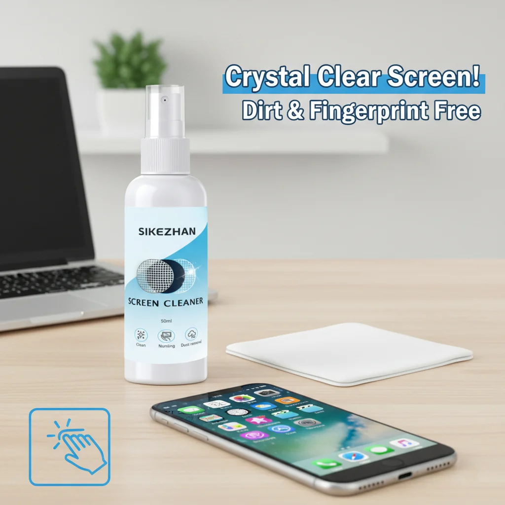 Screen Cleaner 50ml + Microfiber Polishing Cloth, Streak‑Free Phone & Laptop Display Kit, Anti‑Static, Fingerprint/Dust Remover