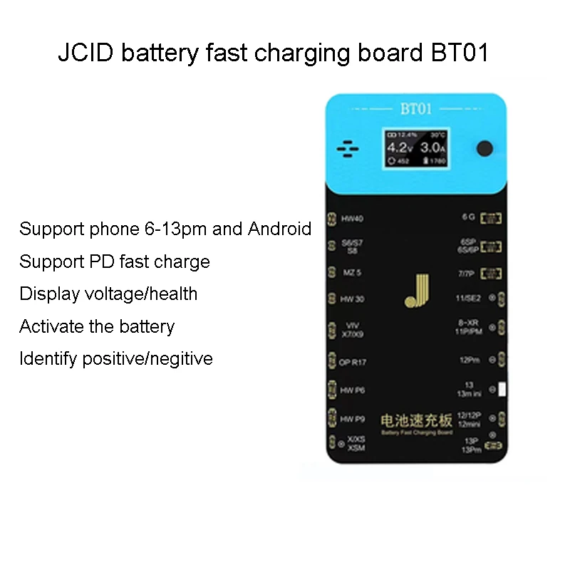 JC – carte de charge rapide pour batterie BT01, écran LCD, Type C PD, testeur de chargeur pour téléphone, 6-13pm, Android, détection d'activation en un clic