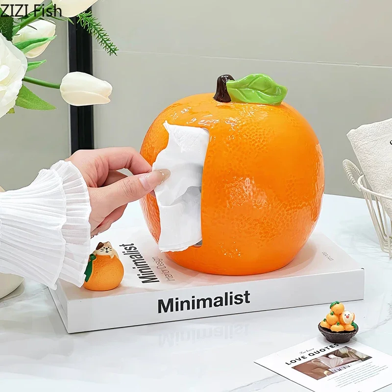 Orange Fruit Shape Ceramic Tissue Box Coffee Table Desk Decoration Simulated Tangerine Tissue Box Bedside Table Paper Towel Case