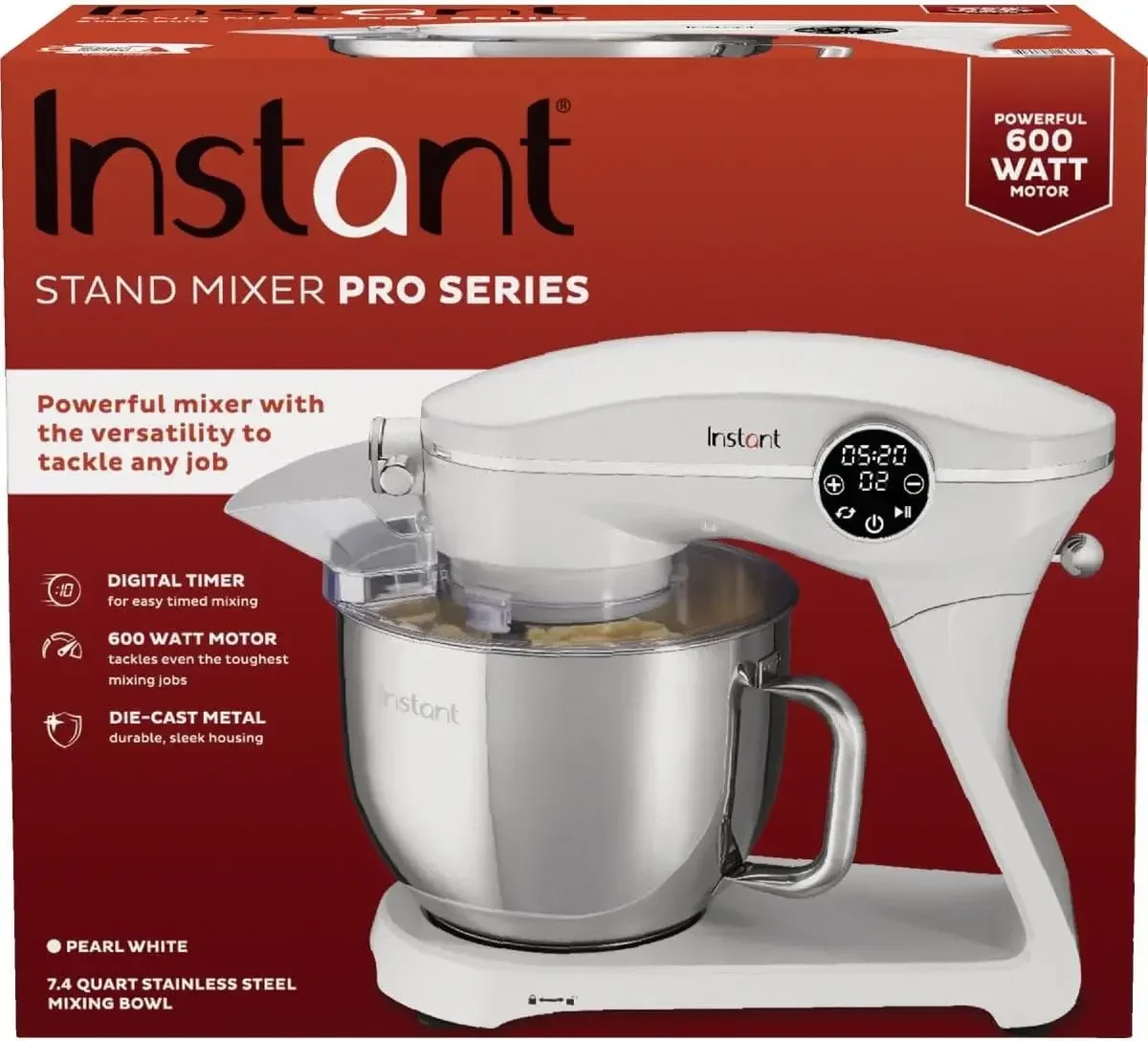 Instant Pot Instant Stand Mixer Pro, misturador elétrico de 10 velocidades de 600 W com interface digital, tigela de aço inoxidável de 7,4 Qt