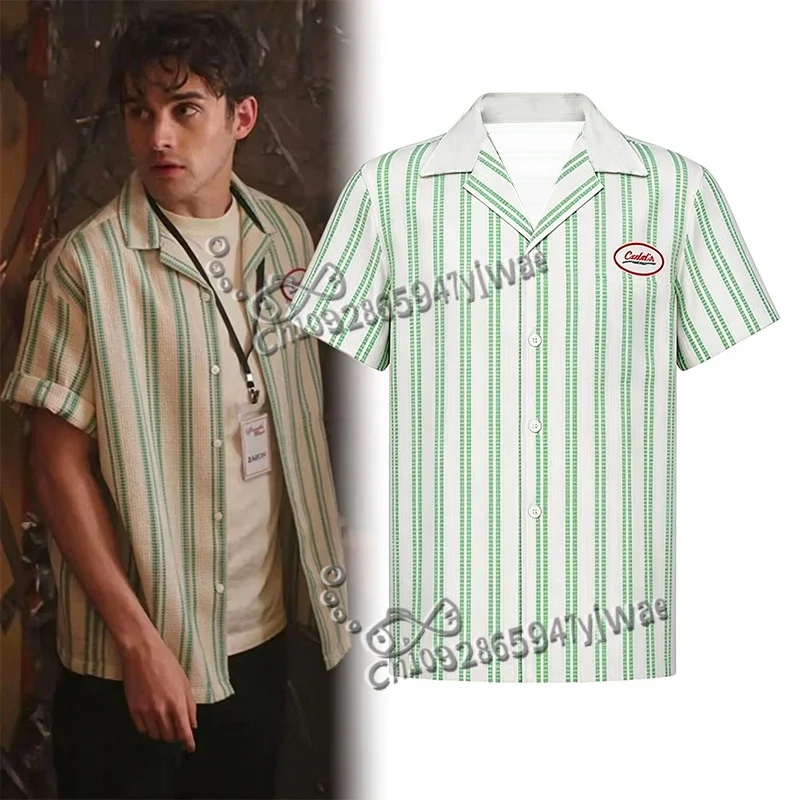 Obsession Movie Cassell's Music Staff Bear Cosplay Costume White Green Vertical Stripe Halloween Disguise Short Sleeve Shirt Top