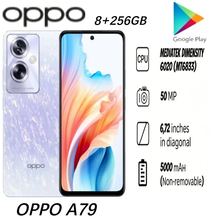 OPPO A79 Global Edition Smartphone 2026 Model 8GB RAM 256GB Storage Facial Recognition Fast Charging Full Screen Latest Model