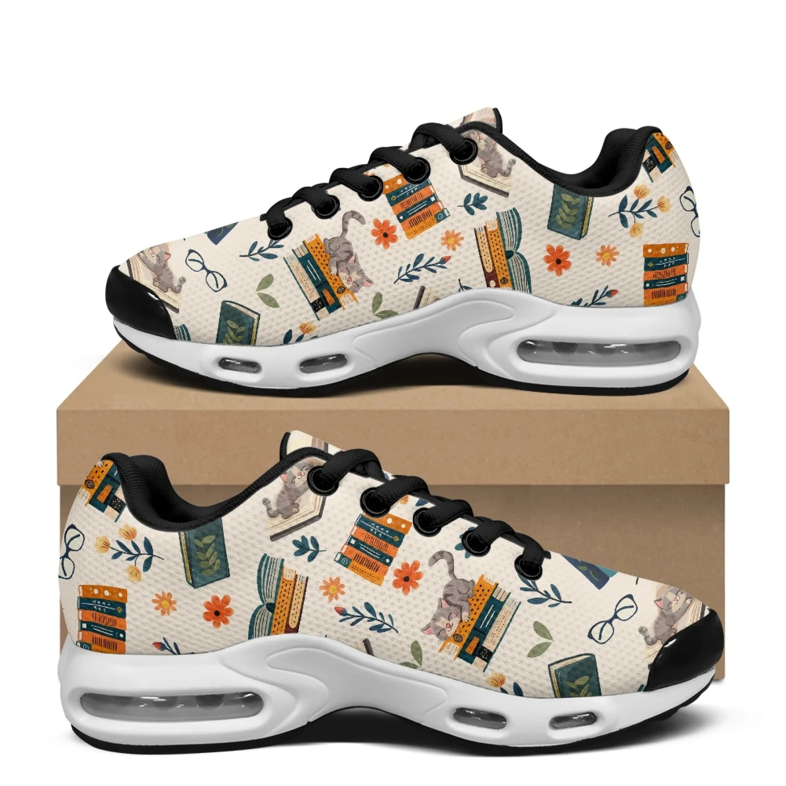 PENSTROLL Cat Books Breathable Tennis Sneakers Walking Shoes for Casual Shock Absorbing Air Cushion Sneakers