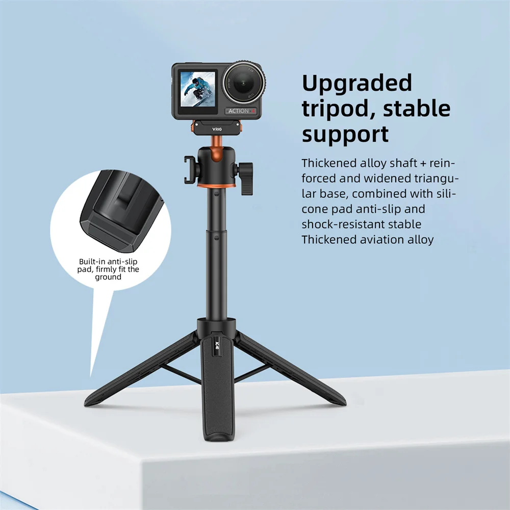 VRIG Magnetic Tripod for DJI Osmo Action 6 5 4 3 Adjustable Selfie Stick Stand Action Camera Accessories w 360 BallHead&ColdShoe