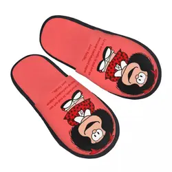 Custom Kawaii Mafaldas Guest Slippers for Spa Women Custom Print Quino Argentina Cartoon House Slipper