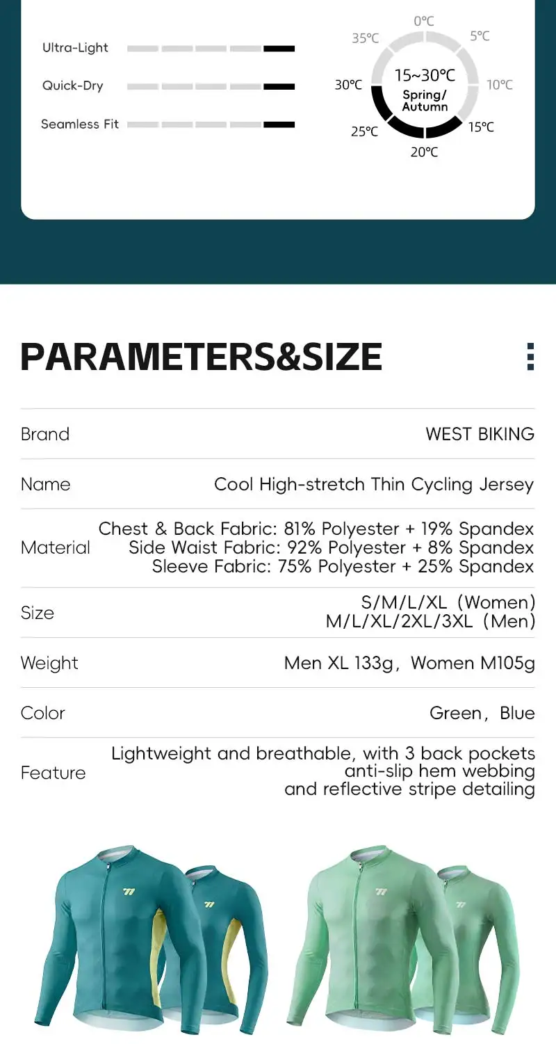 WEST BIKING Radtrikot Langarm Herren Damen Atmungsaktiv Schnelltrocknend Fahrradshirt MTB Rennrad Kleidung Sommer Reflektierendes Oberteil – Detail 3