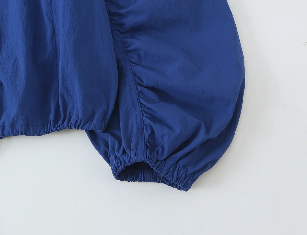 Vintage-Lichtjacke, einreihig, für Frühling und Herbst, Damenmantel, dünn, schick, lässig, mit Faltenärmeln, Stehkragen, High-Street-Top – Detail 5