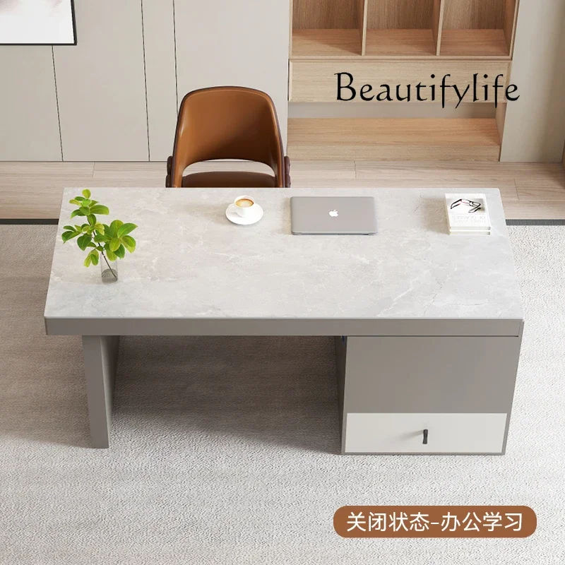 Modern simple lifting office tea table desk integrated dual-purpose light luxury small rock slab kung fu tea table