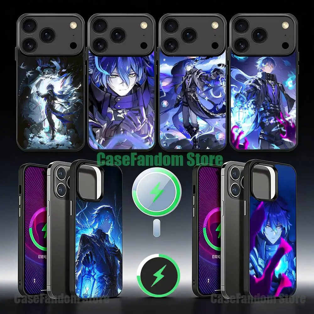 

G-Genshin Impact F-Flins Shockproof Black Phone Case For iPhone 17,16,15,14,13,12,11,Pro,Max,Plus Magnetic Wireless Charging