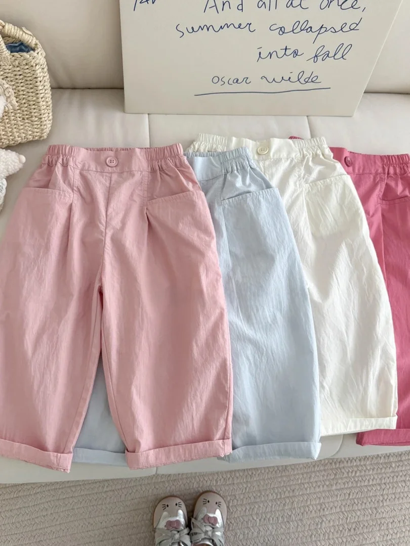 

Children's Summer Thin New Sle 2025 Girls Straight Leg Casual Pants Mosquito Proof Trousers Baby Faionable Vegetable Dung...