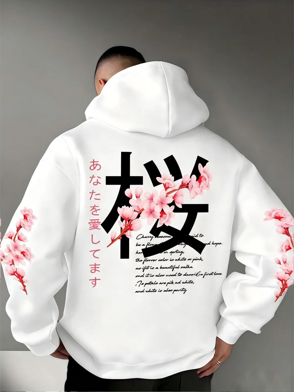 Fashionable American men's autumn retro flower letter print micro elastic comfortable hooded sweatshirt outdoor street style top