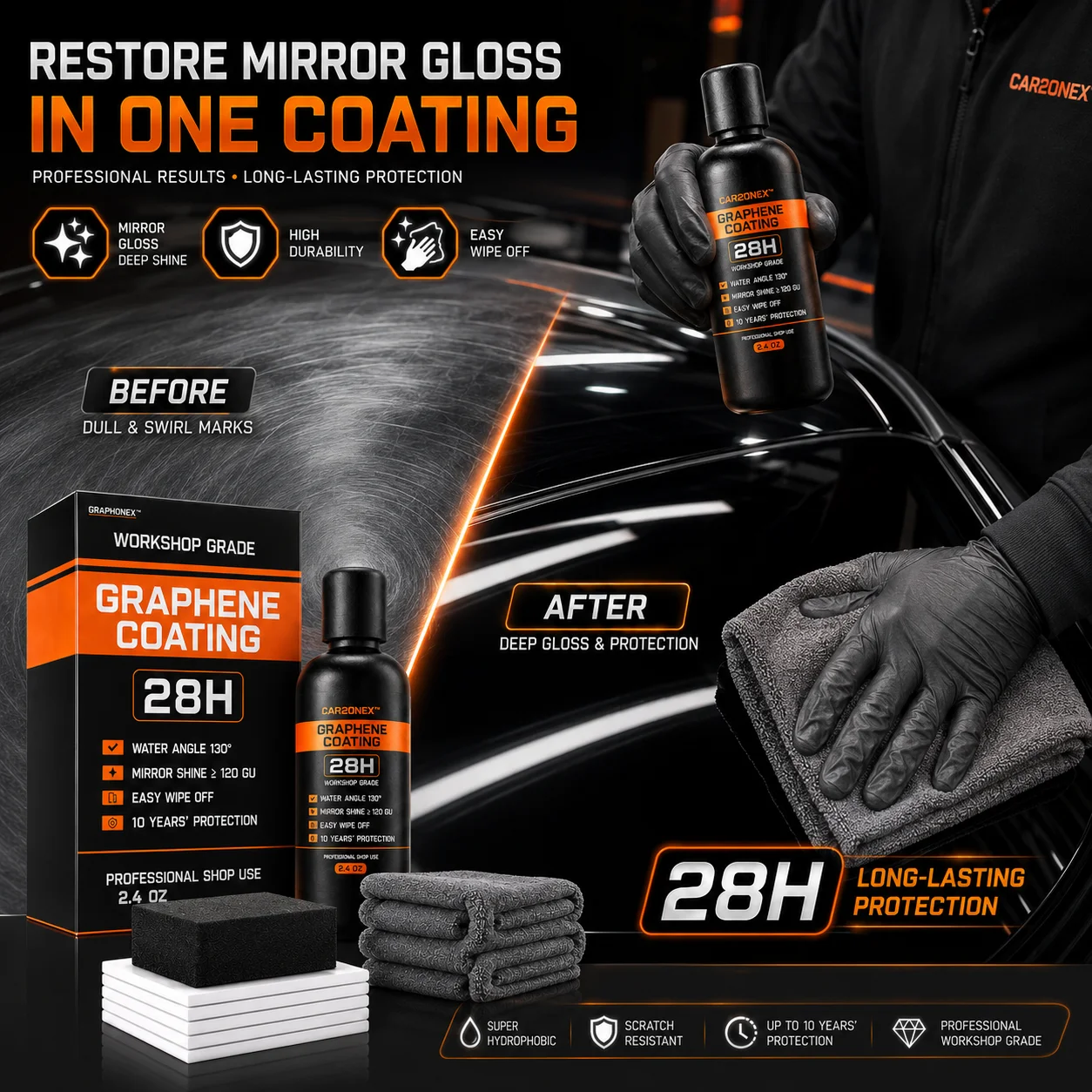 Graphene Ceramic Coating  with Self Healing and UV Track Technology Car Detailing Professionals 10+ Years of Protection