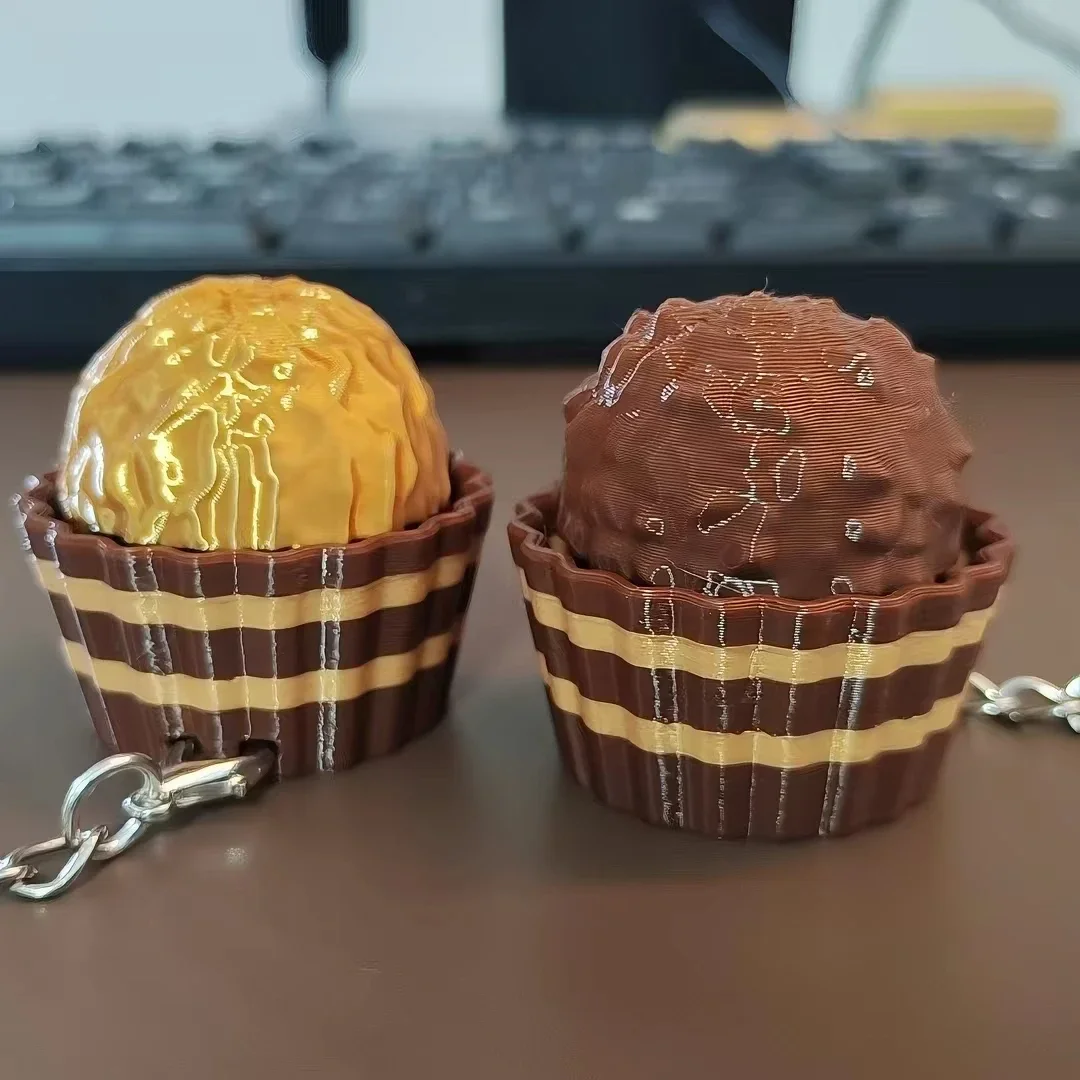 Dubai Chocolate Keyboard Keychain Stress Relief Fidget Button Ice Cream Keycap Fidget Clicker Keychain Decompression Toy Gift