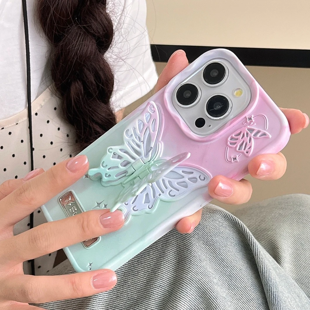 3D borboleta água adesivo, halo dye gradiente telefone caso, à prova de choque capa dura para iphone 15, 14, 13, 12, 11 pro max, mais