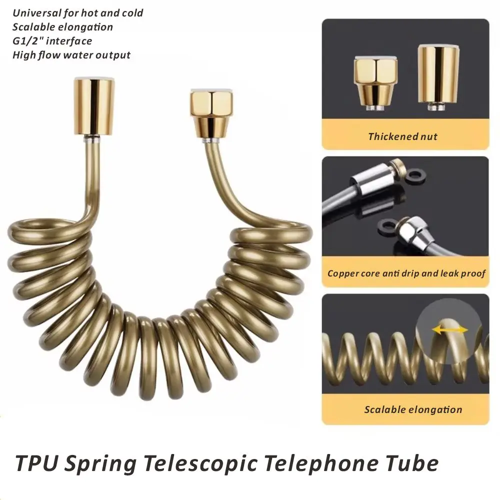 New 1.5/2/3/5M Gold Spring Flexible Retractable Hose For Shower Head Toilet Bidet Shower Water Pipe Water Plumbing Toilet Hose
