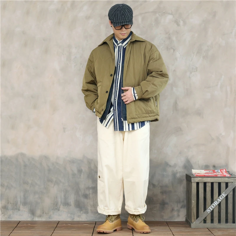 

Японская мужская хлопковая стеганая куртка с отложным воротником, легкая, оверсайз, зимнее пальто