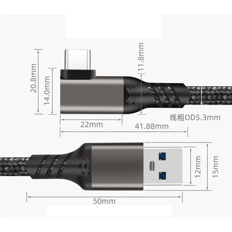 USB 3.2 GEN2 3A 60W 90 gradi gomito Tipo-C connettore cavo Usb Tipo c per cavo dati collegamento VR 0.5M 1M 2M 3M