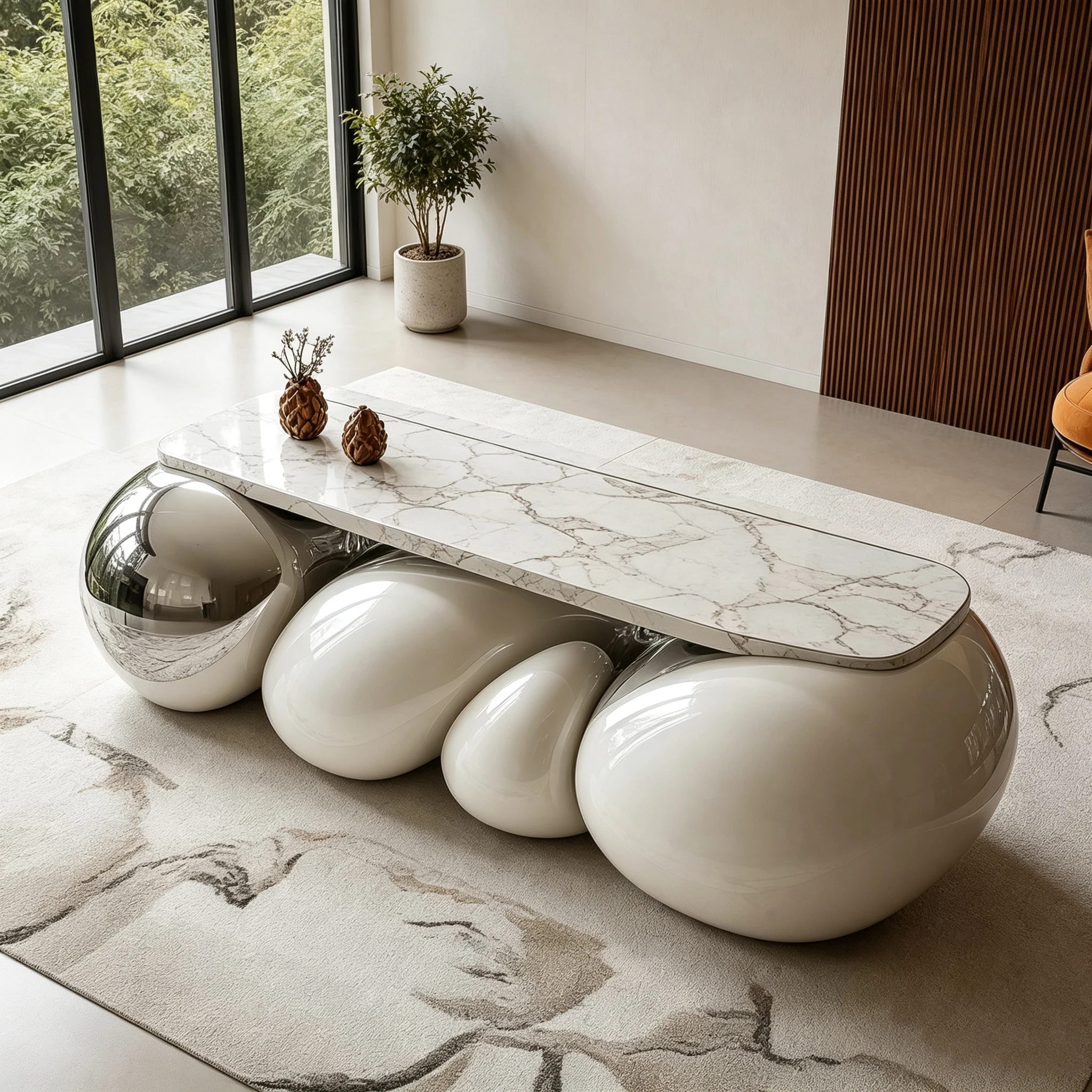 G*-Marble-veined Scratch-resistant Premium Tabletop Coffee Table Fiberglass Base for Modern Home Living Space