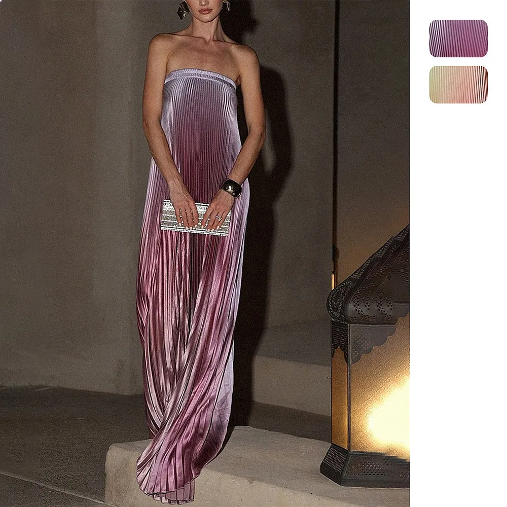 Gradient Tube Dress Pleated Evening Dresses Sleeveless Party Prom Gown