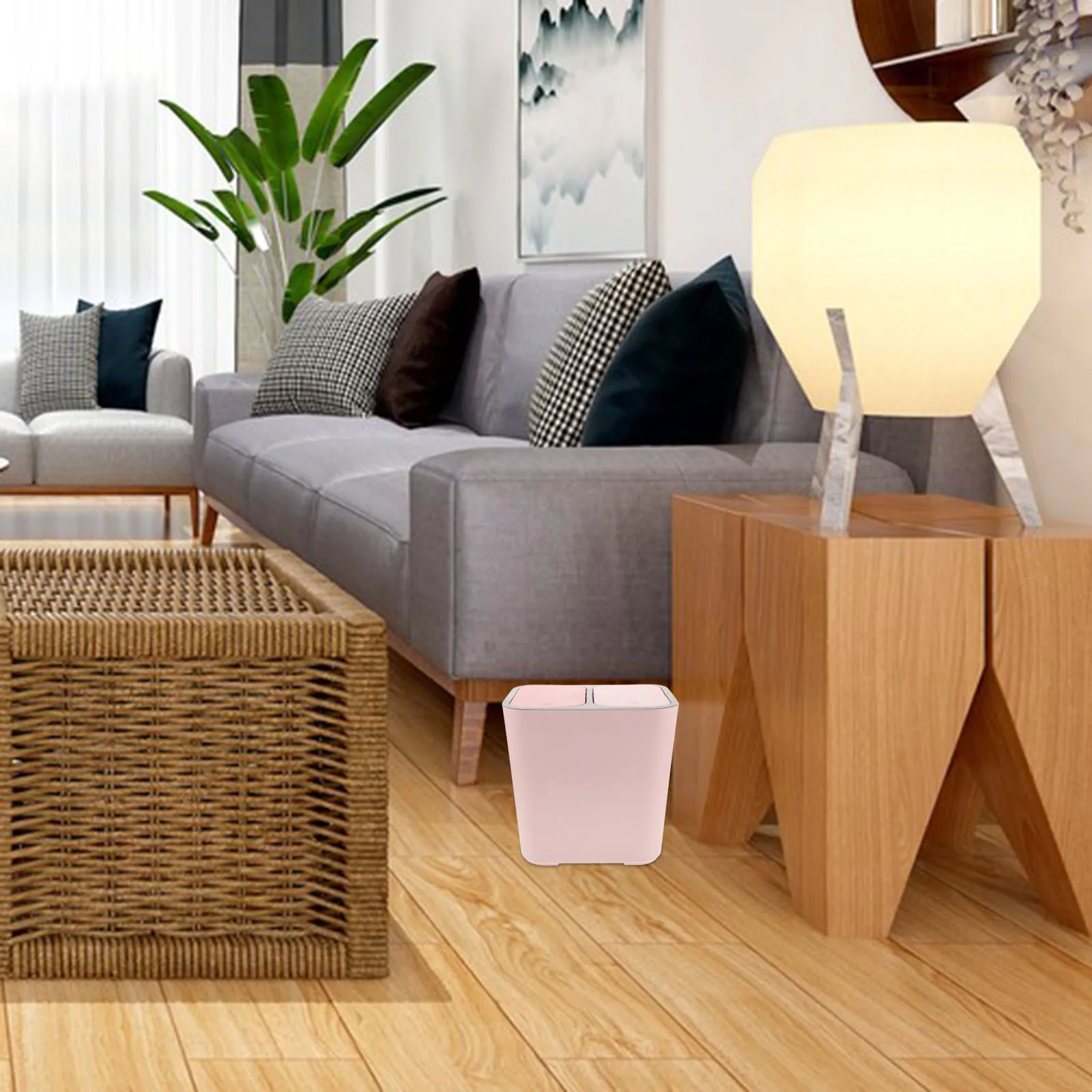 Thickened Dual Compartment Dry Wet Trash Bin with Lid Large Capacity for Kitchen Bathroom Dorm Office Use Pink