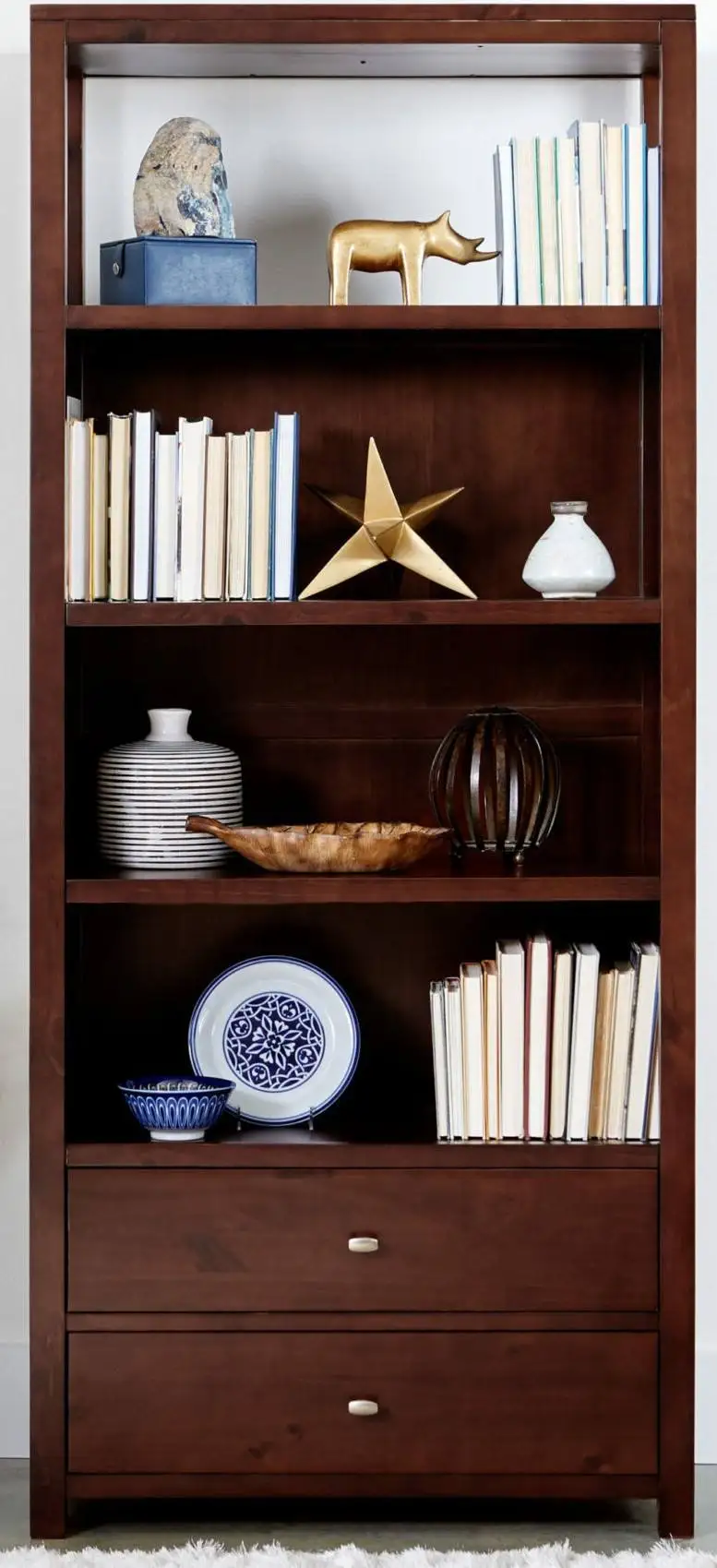 Z DU'S Modern Solid Wood Bookcase, Double Drawers + 4 Shelves With Extra-Large Storage Capacity. Classic And Low-Key Design.Z