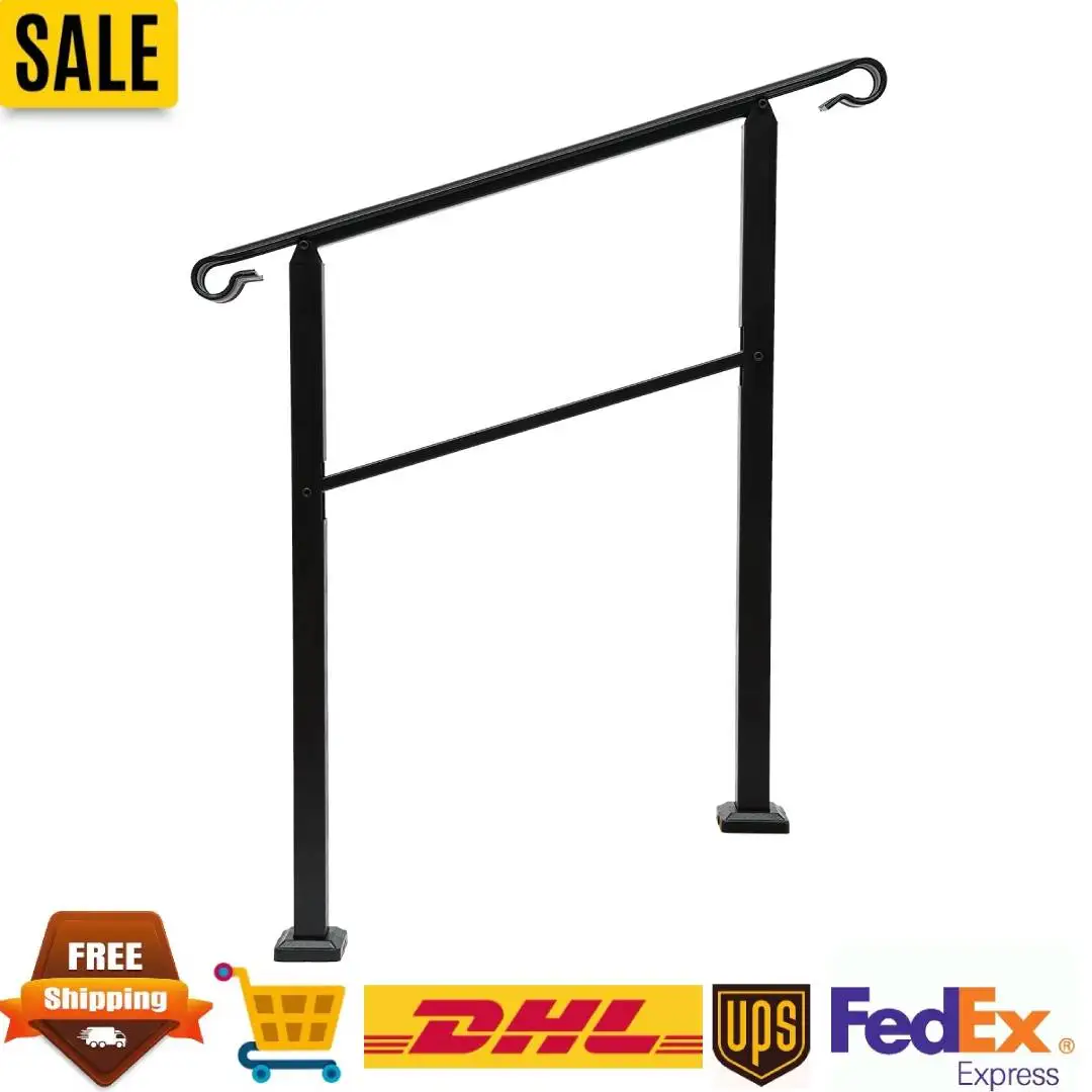 درابزين من الفولاذ الكربوني الأسود بثلاث خطوات 881.8 رطل يحمل الحاملة يمنع السقوط درابزين الدرج سهل التركيب للشرفة/الشرفة/الحديقة #1