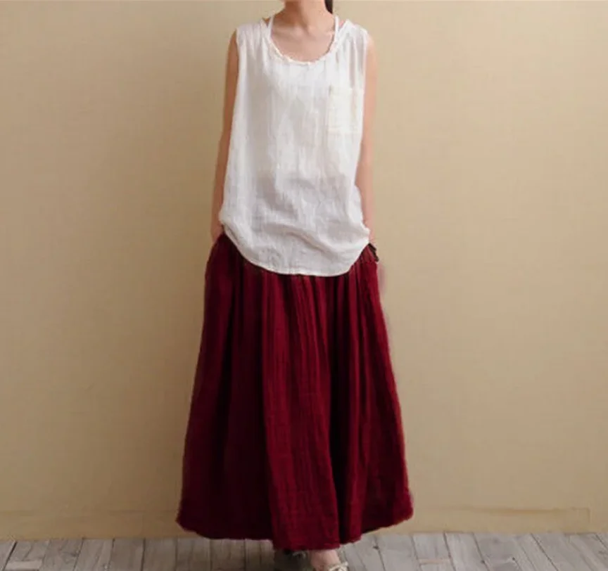 Faldas de lino y algodón de primavera para mujer, Vestidos femeninos, gran oferta, falda informal con bolsillos, faldas vintage de moda