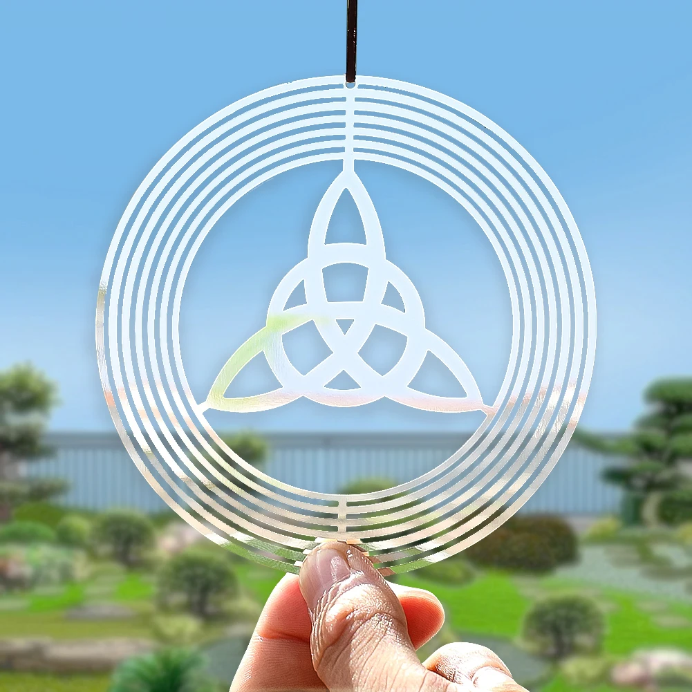 2pcs 3D Stainless Steel Celtic Knot Wind Spinner for Home Balcony Decor Outdoor Garden Hanging Pendant Flow Effect Wind Chimes