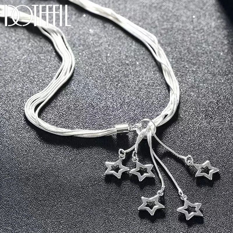 

DOTEFFIL 925 Sterling Silver Five Snake Chain Star Pendant Necklace For Woman Charm Wedding Engagement Fashion Jewelry