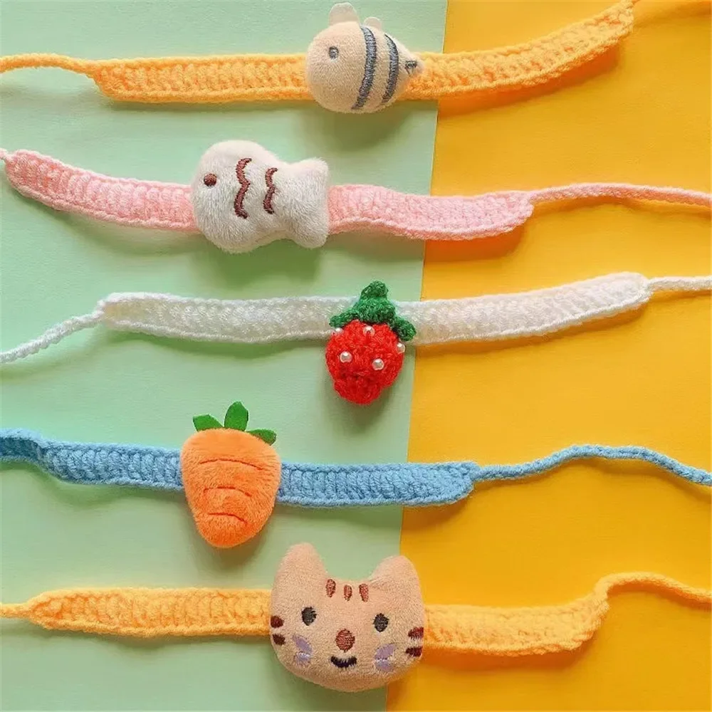 Soft Crochet Dog Cat Collar Adjustable Wool Necklace Kawaii Pet Neck Accessories Puppy Kitten Knitting Scarf Bowtie Pet Gift