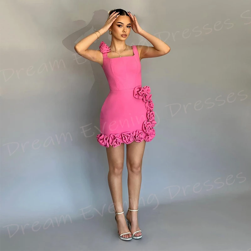 Anmutige rosa Meerjungfrau einfache Frauen Abendkleider modische quadratische Kragen ärmellose Ballkleider 3d Blumen vestido de noche