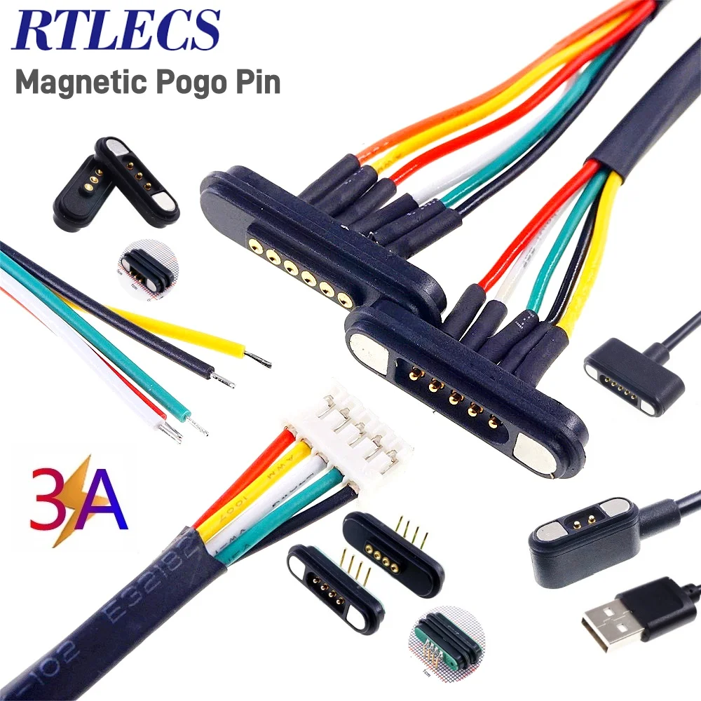 3A Magnetyczne złącze Pogo Pin Kabel USB do ładowarki Dane 2 3 4 5 6 7 8 9 11 Biegun Męski Żeński 2,2 MM Siatka Obciążenie sprężynowe Wodoodporna podkładka