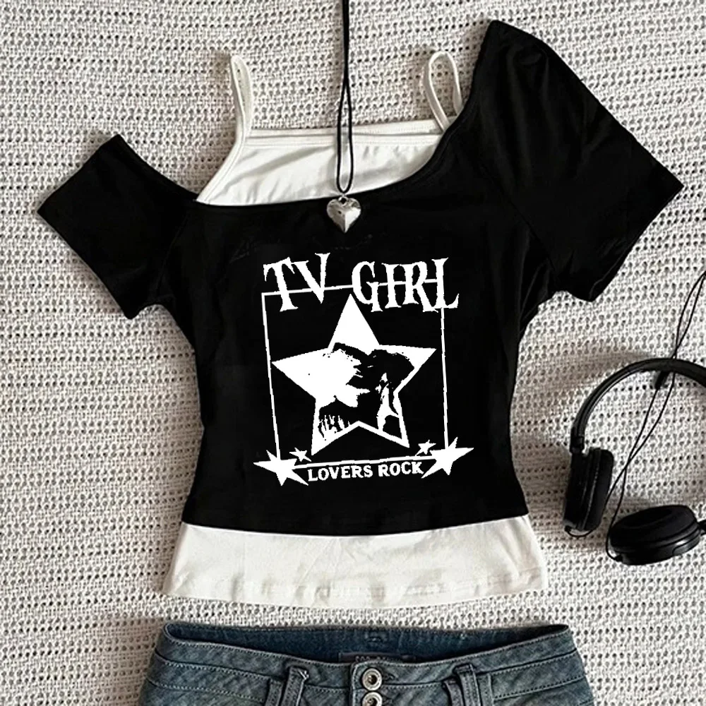 Top Corset Tv Girl para Mulheres, Roupas Góticas, Camisetas Harajuku, Vestuário Vintage dos Anos 2000, Tops Y2K, Cropped Feminino