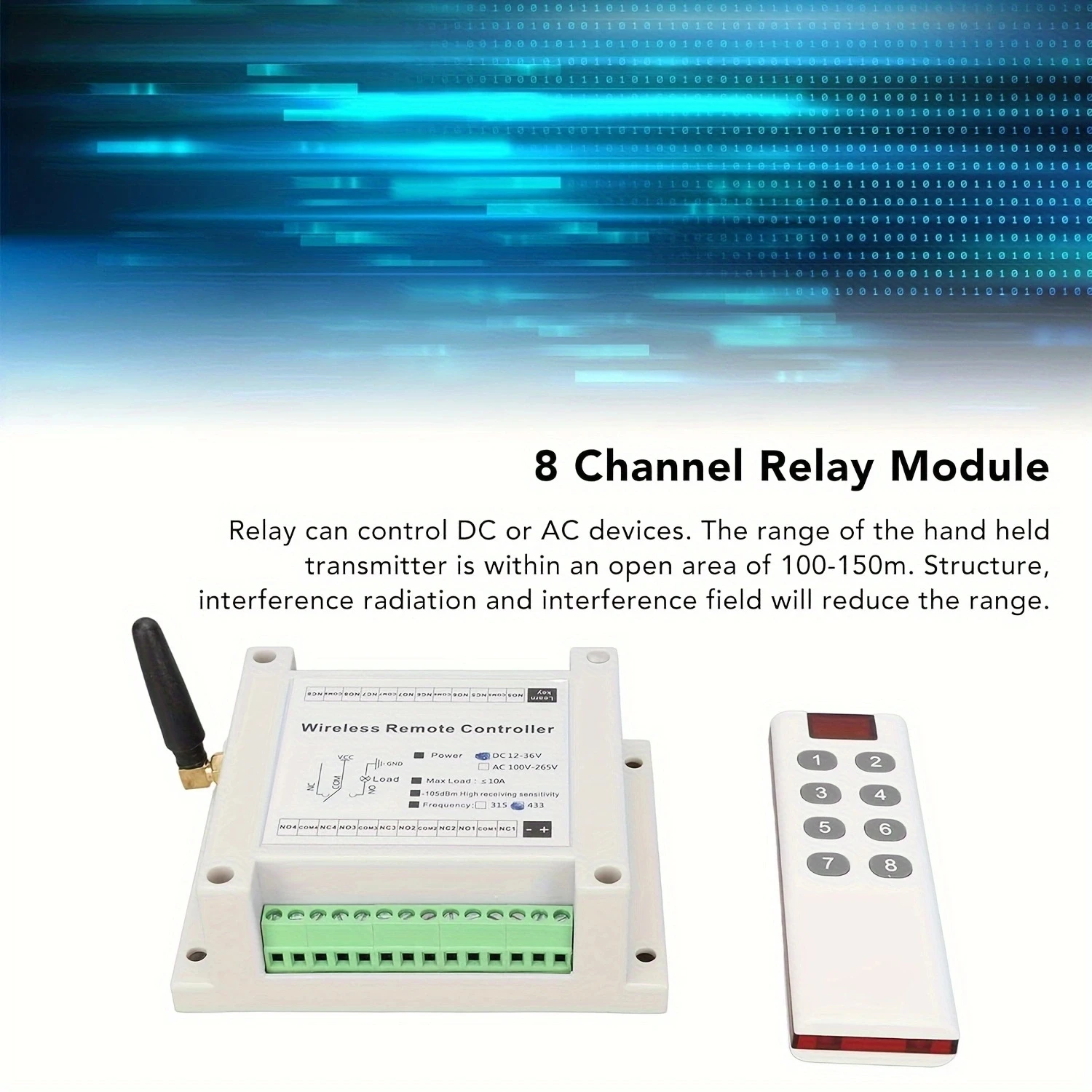 DC12V 24V 36V 8CH Wireless Remote Control LED Light Switch Relay Output Radio RF Waterproof Transmitter And 433MHz Receiver